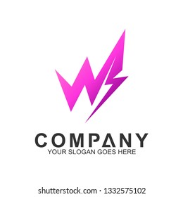 abstract thunder letter W logo