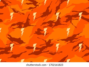 abstract thunderbolt and camouflage military pattern, skin texture red color, fashion fabric printing vector illustration.