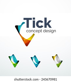 Resumen del diseño del logotipo de garrapatas de las piezas de color, formas geométricas superpuestas.  Efectos de luz y sombra
