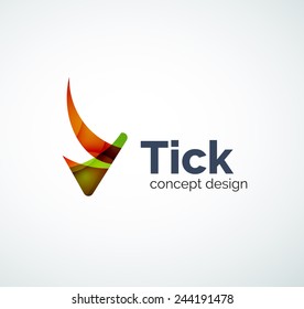 Abstract tick logo design of color pieces, overlapping geometric shapes.  Light and shadow effects