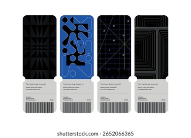 abstract ticket-style graphic template set with geometric and modern pattern designs barcode elements minimal layout for visual art poster print concepts banner vertical shape generator guide line