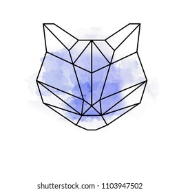 Abstract tiger or cat geometric shapes with watercolor splatter