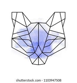 Abstract tiger or cat geometric shapes with watercolor splatter