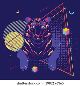 Abstract tiger with geometric elements, retro style illustration.