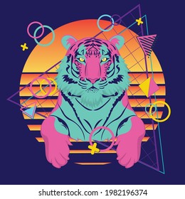 Abstract tiger with geometric elements, retro style illustration.