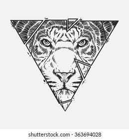 Abstract  tiger head. Hand draw