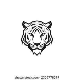 Cabeza de tigre abstracta, diseño de plantilla de logotipo de icono, fondo blanco aislado. Negro y blanco en doodle. estilo de dibujos animados