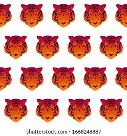 Abstract tiger head isolated on white. Graphic cartoon  tiger portrait painted in imaginary colors for design card, invitation, banner, book, scrapbook, t-shirt, poster etc.
