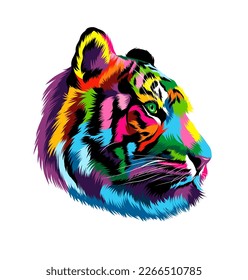 Abstract Tiger head portrait from multicolored paints  Splash watercolor  colored drawing  realistic  Vector illustration paints