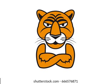 Abstract Tiger icon vector isolated on a white background. Stylized Tiger with with crossed arms symbol. Tiger head simple graphic design element