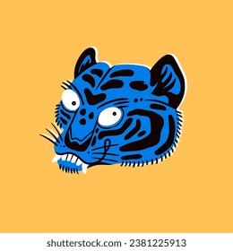Abstract Tiger or leopard. Unique, cartoon, quirky style. Hand drawn trendy Vector illustration. Funny colorful character. Isolated design element. Poster, print, logo, sticker, tattoo idea template