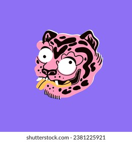 Abstract Tiger or leopard. Unique, cartoon, quirky style. Hand drawn trendy Vector illustration. Funny colorful character. Isolated design element. Poster, print, logo, sticker, tattoo idea template