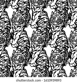 Abstract Tiger seamless pattern. Wild life animals. Black and white fashion illustration. Vector Illustration. - Vector.