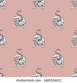 Abstract Tiger seamless pattern. Wild life animals. Black and white fashion illustration. Vector Illustration. - Vector.