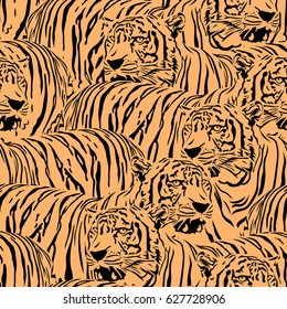 Abstract Tiger seamless pattern. Wild life animals. Black and orange illustration