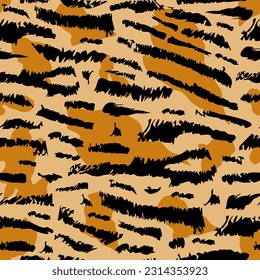 Abstract Tiger Skin Pattern, Tiger Stripe Pattern Seamless in Black, Orange and Light Brown, Wildlife animal jungle safari print