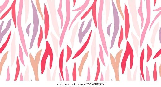 Abstract tiger skin seamless pattern. Abstract animal fur endless backdrop. Creative zebra skin, stripes wallpaper. Pink and red colors. Design for fabric , textile print, wrapping, cover, card