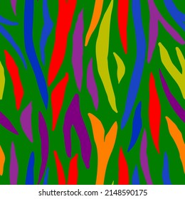 Abstract tiger skin seamless pattern. Raibow color animal fur endless backdrop. Creative zebra skin, stripes wallpaper. Design for fabric , textile print, wrapping, cover, card. vector illustration.