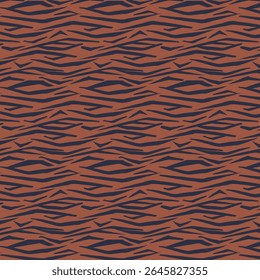 Abstract Tiger Stripe Seamless Pattern, Modern Animal Print Texture, Terracotta and Blue Vector Background