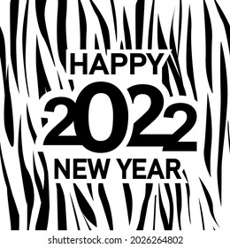 Resumen del fondo de las franjas de tigre con los números 2022. Ilustración vectorial en blanco y negro. Símbolo del año 2022