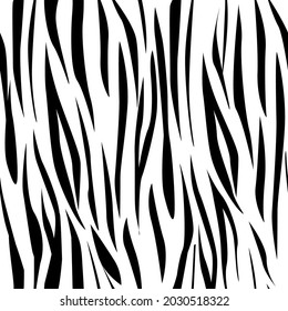 Abstract tiger stripes background seamless pattern. Vector illustration in black and white. Symbol of the year 2022