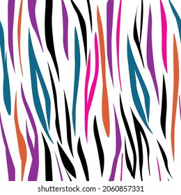 Abstract tiger stripes background seamless pattern. Vector illustration in black, white and pink. Symbol of the year 2022