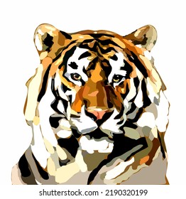 Abstract Tiger vector hand drawn illustration isolated. Big wild cat. Siberian tiger (Amur tiger - Panthera tigris altaica) or Bengal tiger. Print, logo, poster template. Symbol of 2022 new year.