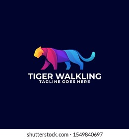 Abstract Tiger Walking Colorful Concept illustration vector template. Suitable for Creative Industry, Multimedia, entertainment, Educations, Shop, and any related business