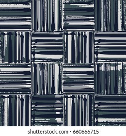 Abstract tile check in variegated strokes. Seamless pattern.