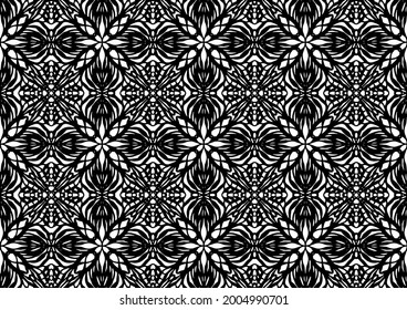 Abstract tile with figures and floral ornaments in folk style on a white background, vector, pattern