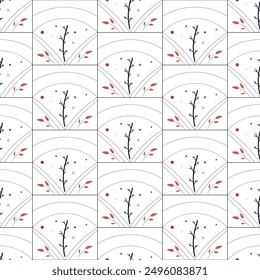 Abstract tile pattern. Wallpaper with branches. On a white background .
