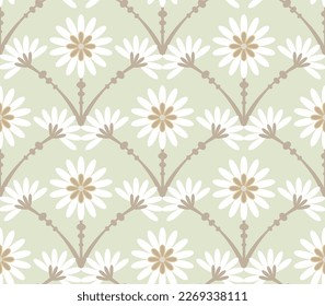 Abstract Tile Style Art Deco Flowers Seamless Pattern Vector Design Trendy Fashion Colors Perfect for Allover Fabric Print or Wrapping Paper Ecru Tones