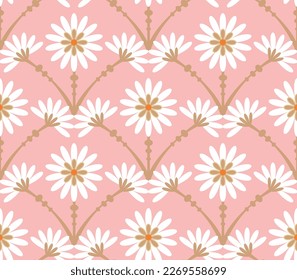 Abstrakte Tile Art Deco Blumen Nahtlose Muster Vectordesign Trendy Fashion Colors Perfekt für Allover Stoffdruck oder Wrapping Paper Pastellfarben