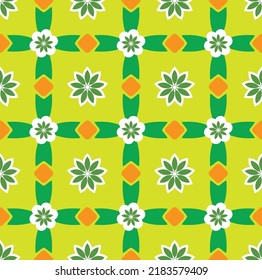 Resumen Estilo de mosaico Oriental Florals Geométrico Moderno Marruecos Nostálgico Retro Funky Patrón sin Marea Colores de moda de moda Perfecto para la impresión de tela Alamante Tonos de color naranja verde Lime