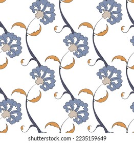 Resumen Estilo de mosaico Oriental Florals Rama Patrón sin Marea Concepto de porcelana tipo otomano marroquí Diseños perfectos para la impresión de tela de Allover o papel de envolvimiento Tonos azules reales blancos