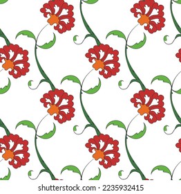 Abstract Tile Style Oriental Florals Branches Seamless Pattern Moroccan Ottoman Type Porcelain Concept Designs Perfect for Allover Fabric Print or Wrapping Paper Red Green Tones
