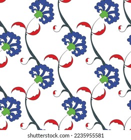 Abstract Tile Style Oriental Florals Branches Seamless Pattern Moroccan Ottoman Type Porcelain Concept Designs Perfect for Allover Fabric Print or Wrapping Paper Blue Green Red Tones