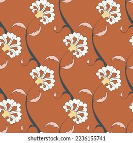 Abstract Tile Style Oriental Florals Branches Seamless Pattern Moroccan Ottoman Type Porcelain Concept Designs Perfect for Allover Fabric Print or Wrapping Paper Amber Brown Tones
