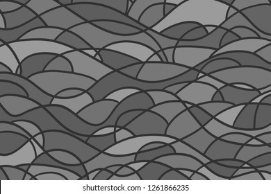 Abstract tile wallpaper of the surface. Wavy background. Mosaic pattern with waves. Multicolored tiled texture. Decorative backdrop. Black and white illustration