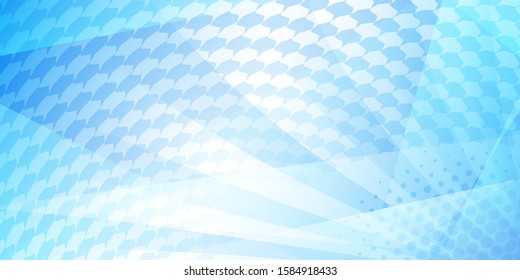 Abstract tiled background of dots and rays, in light blue colors