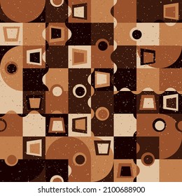 Abstract Tiles Of Brown Color With Grain. Vector Coffee Texture From Unusual Shapes, Creative Execution, Decor.