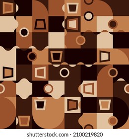 Abstract Tiles Of Brown Color. Vector Coffee Texture From Unusual Shapes, Creative Execution, Decor Design.