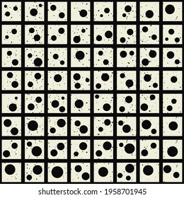 Abstract tiles and cirlces in each tile. Vector monochrome and abstract same tile.