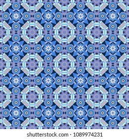 Abstract tiles with patterns in black, blue and neutral colors. Square seamless pattern design for pillow, carpet, rug. Design for silk neck scarf, kerchief, hanky. Vector illustration.