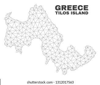 Abstract Tilos Island map isolated on a white background. Triangular mesh model in black color of Tilos Island map. Polygonal geographic scheme designed for political illustrations.