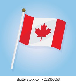 Abstract tilted Canada flag icon on sky blue gradient background