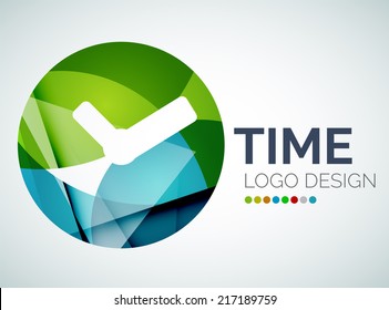 Abstract time, clock logo design made of color pieces - various geometric shapes