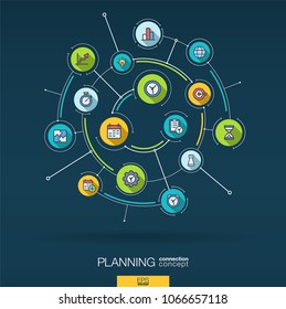 Abstract time management, planning background. Digital connect system with integrated circles, flat icons. Network interact interface concept. Business strategy, plan vector infographic illustration