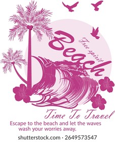 Abstract "Time to Travel" Beach Sunset Palm Tree Apparel Design. Ideal for travel-themed apparel, vacation wear, and designs that encourage wanderlust. This eye-catching design is perfect for T-shirt.
