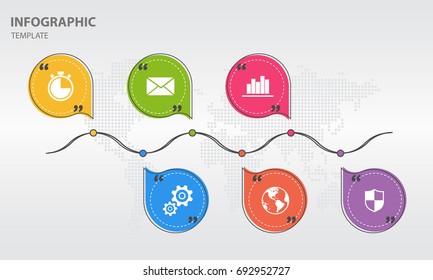 Abstract timeline infographic design template with 6 options, Vector.